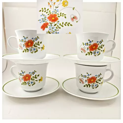 Corelle Corning Ware WILDFLOWER 4 Tea Coffee Cup & Saucer Set 8 oz Cottagecore