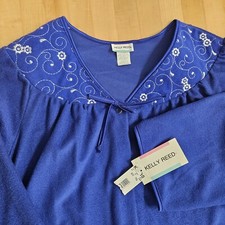NEW Vtg Kelly Reed Womens L Blue Snap Housecoat Robe Nightgown Brushed Fleece