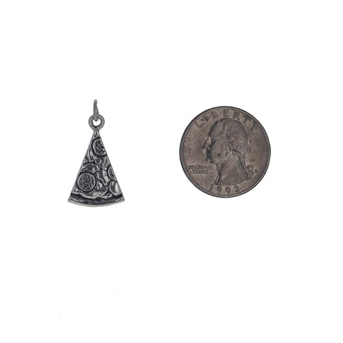 Sterling Silver, Pizza Slice Charm, 925, Pizza Jewelry, Open Jump Ring, 15mm Cha - Picture 2 of 2