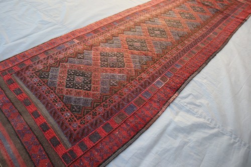 2x9 Vintage Afghan Mishwani Runner – Handmade Wool Rug with Geometric Diamond. - Picture 3 of 11