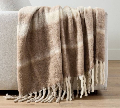 Pottery Barn Duluth Checked Faux Mohair Throw Blanket 50 x 60" Neutral Color NWT - Bild 6 von 6