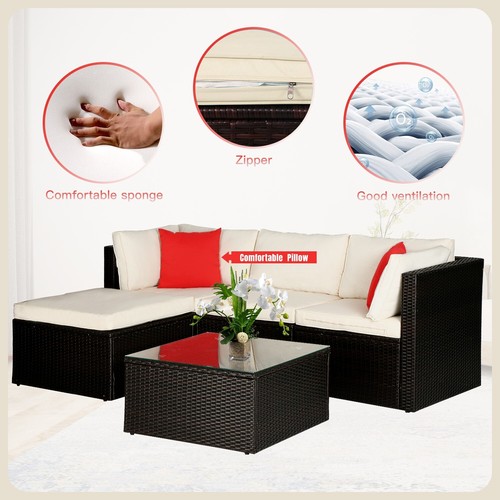 5 Pieces Patio Furniture Outdoor Wicker Sectional Patio Rattan Chair, Sofa Set - Picture 4 of 25