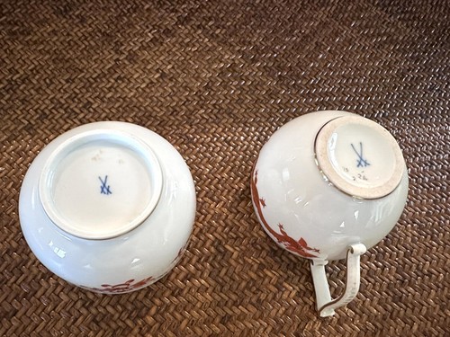 Sugar Bowl & Creamer 1st Meissen Red Dragon Gold Trim Crossed Swords - Picture 12 of 12