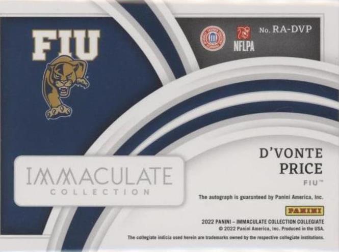 2022 Panini Immaculate Collection Collegiate D'Vonte Price #RA-DVP
