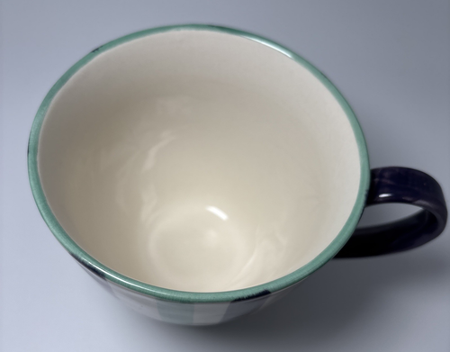 Pier 1 Coffee Mug Green & Purple Striped Hand Painted Stoneware Footed 16 oz GUC - Picture 6 of 8
