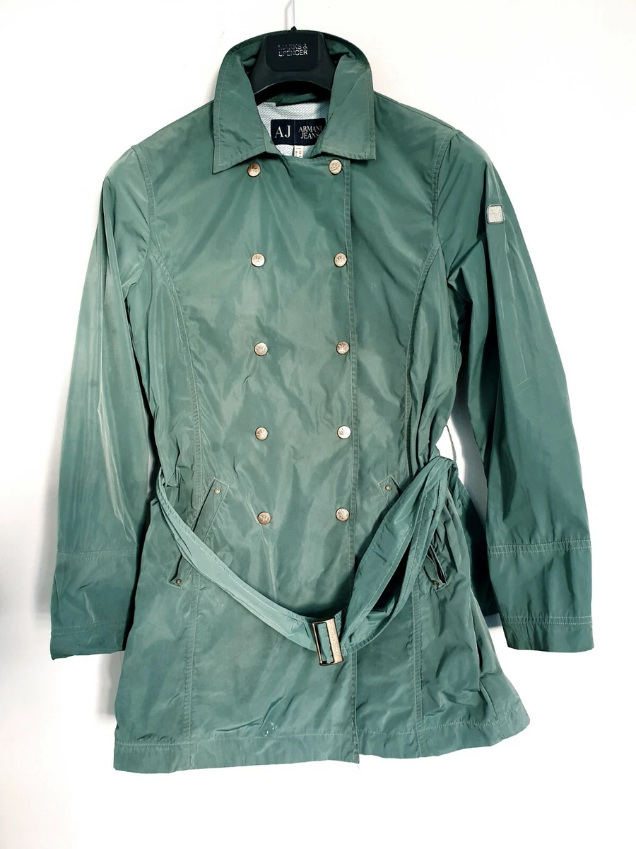 ARMANI JEANS Womens Mac Rain Coat Jacket Short Khaki Green with