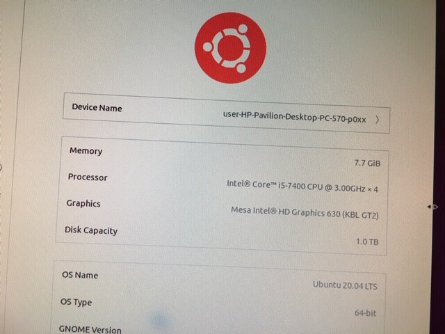HP Pavilion 570-P023w DT I5 7400 3.0Ghz 8GB 1TB DVDRW Linux WIFI