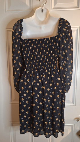 Maje schwarz Blumen Langarm Boho gefüttert U-Boot Ausschnitt Kleid Größe 36 (Medium) $ 385 - Bild 5 von 8
