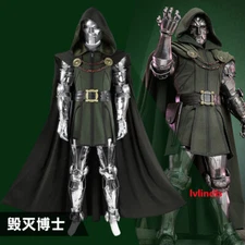 Fantastic Four Doctor Doom Costume Men Cosplay Cloak Armor Silvery Ver. Outfit 