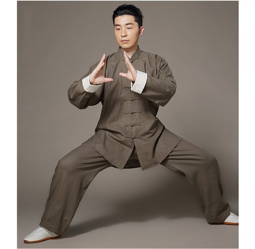 100% lino naturale kung fu tai chi arti marziali shaolin uniforme abbigliamento - Foto 11 di 15