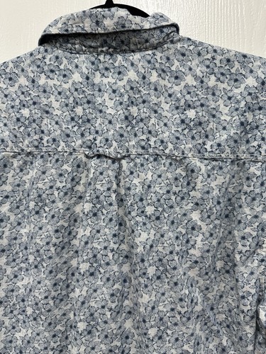 Camisa informal de manga corta True Grit azul floral mezcla de lino M - Imagen 7 de 11