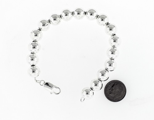 New Italian Real 925 Sterling Silver 10 mm Ball Beads HAand Bracelet - Picture 6 of 12
