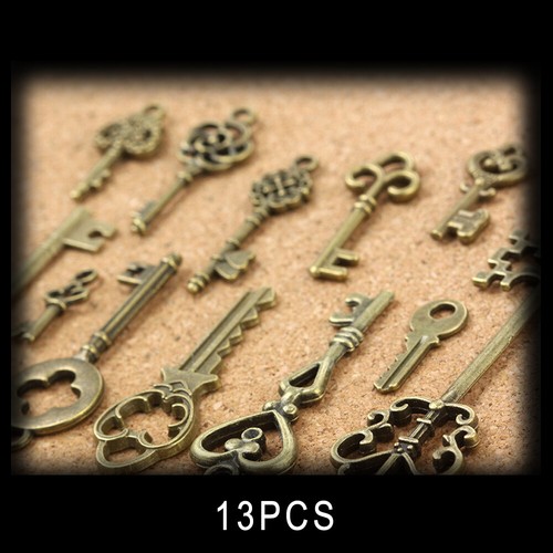 1Set Vintage Skeleton OLD LOCK Keys Charm DIY Antique Bronze Pendant Keys - Picture 7 of 12