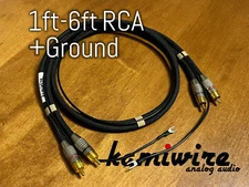 Kamiwire KRG1 Low-Capacitance HiFi Turntable Gold RCA Cable w Ground (1-6ft)