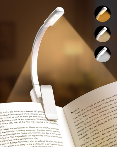 Clip-On LED Book Light AAA Battery 3 Colors Stepless Dimming White - Picture 7 of 12