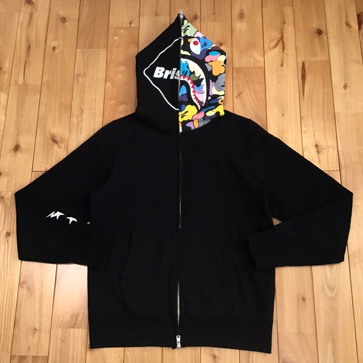 BAPE × FCRB Shark full zip hoodie multi camo Black A Bathing Ape Size S