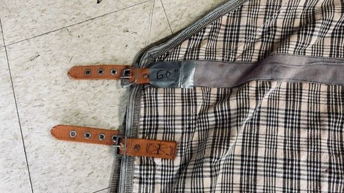 Bäcker Stabil BLATT Pony 60 Zoll kariert hellbraun, schwarz und blau GC - Bild 2 von 5