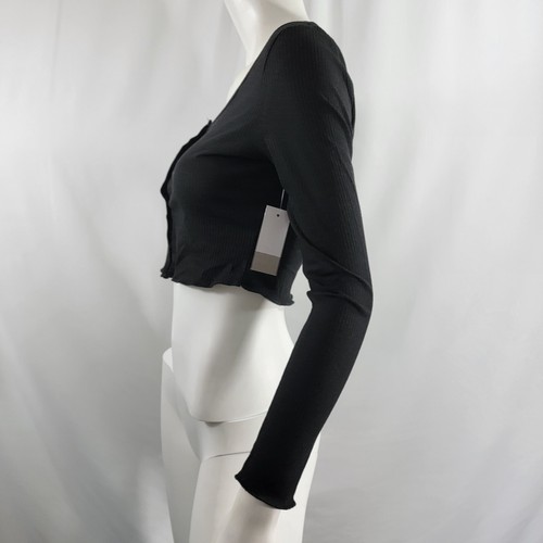 BP Crop Top XS Schwarz Damen Snap Henley Langarm Rippstrick - Bild 5 von 8
