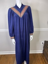 Vintage Vanity Fair Womens Size M Blue Velour Housecoat Robe Half Zip Ribbon