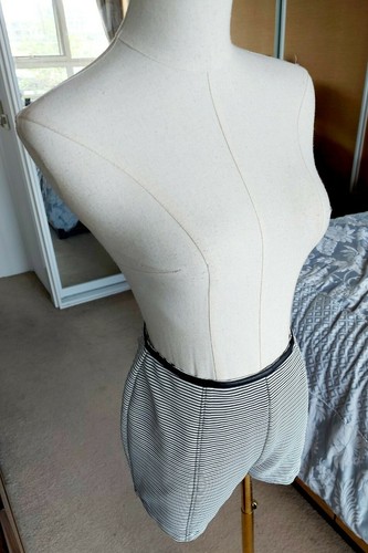 MOSSMAN Ask But Don't Tell grey mini shorts black white stripes zip lined 10 - Picture 9 of 12