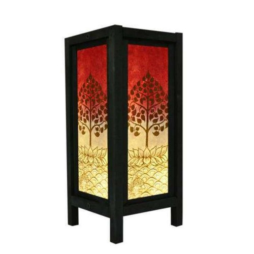 Lámpara de papel asiático patrón asiático cuadrado 5x11"" lámpara de mesa de noche tonos de madera luz - Imagen 6 de 16