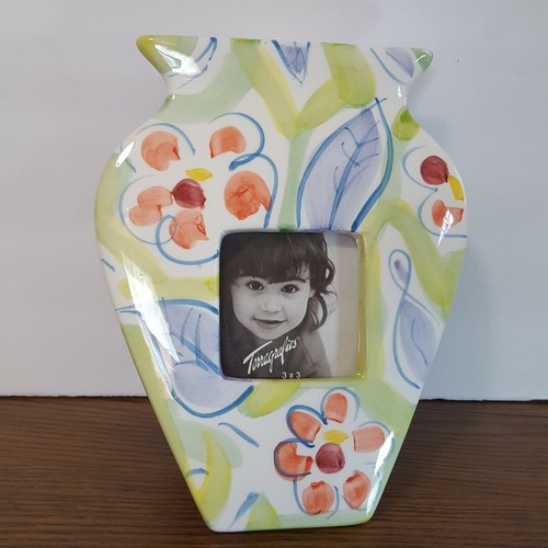VTG Terragraphics Vase Shaped Picture Frame 3x3" Flower New Hand Painted 1997 - Picture 2 of 7