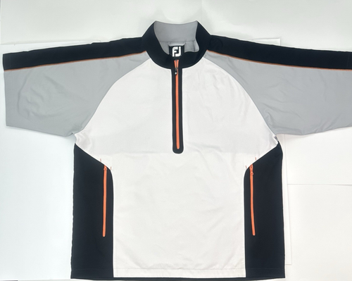 FootJoy Kurzarm Golf Sport Windshirt Herren XL weiß grau hinten 1/2Zip Pullover