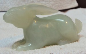 Fine Asian Antique Green Translucent Jade Jadeite Hand Carved Rabbit