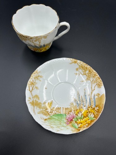 Tazas y platillos de té Melba Bone China vintage de los años 40 x 3 patrón de puerta de jardín - Imagen 5 de 9