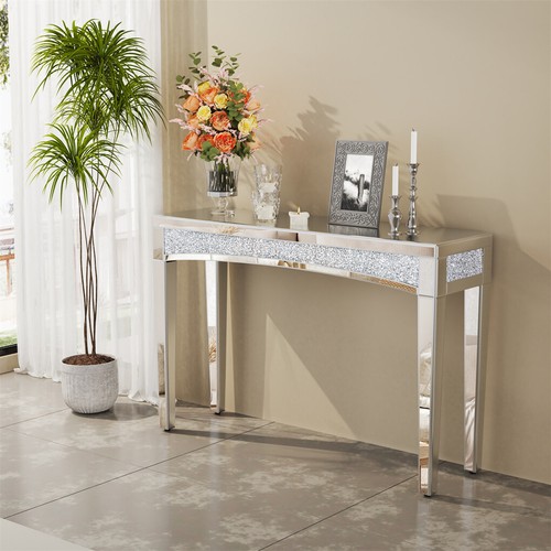 Glamour Sparkly Mirrored Console Table Diamond Coffee Table Living Room Entryway - Picture 30 of 83