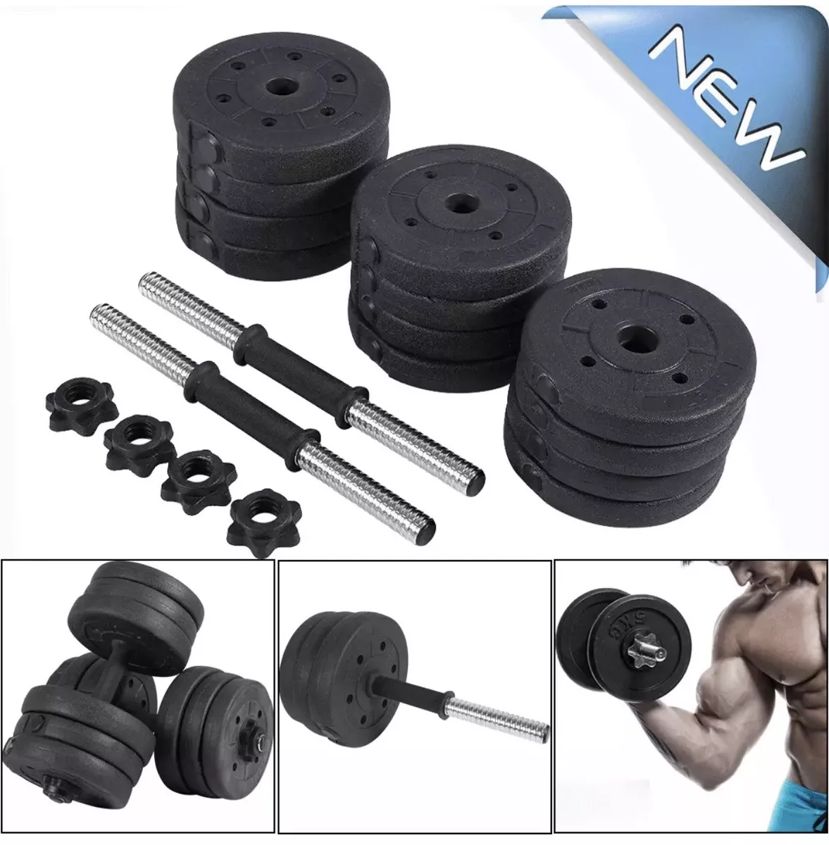 20kg Dumbbell Set Home Gym Workout Kit Opti Vinyl Weights