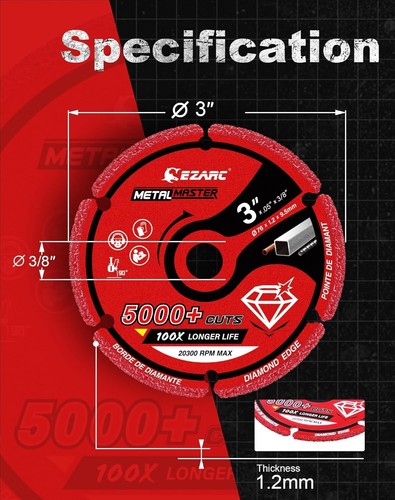 Precision Cutting 3 x 3/8 Inch Diamond Wheel - Ideal for Metalwork Perfection - Picture 6 of 9