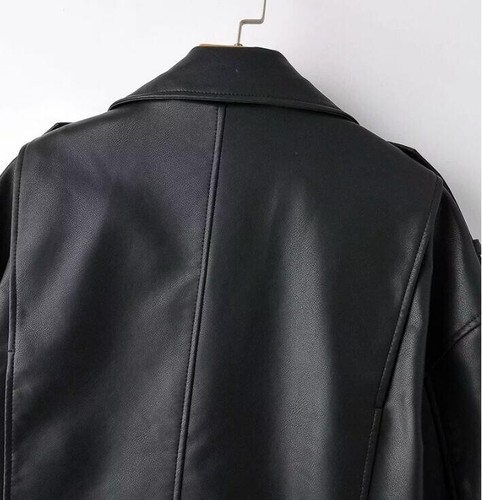 Giacca Donna Moto Pelle Cappotto Retro Babbo Natale Donna Cerniera Diagonale Outwear - Foto 13 di 20