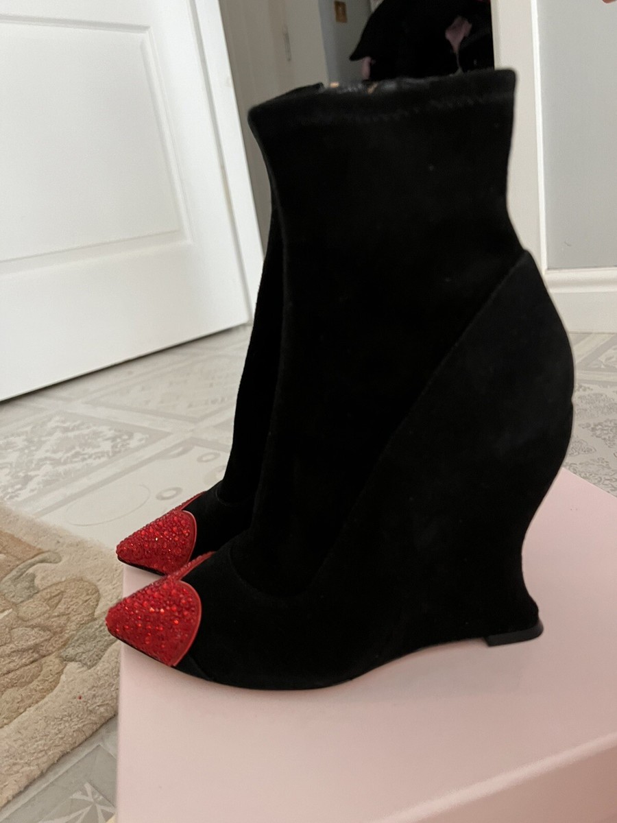 SOPHIA WEBSTER Amora Black Red Suede Heart Ankle Boot Wedges EU 38 new with  box