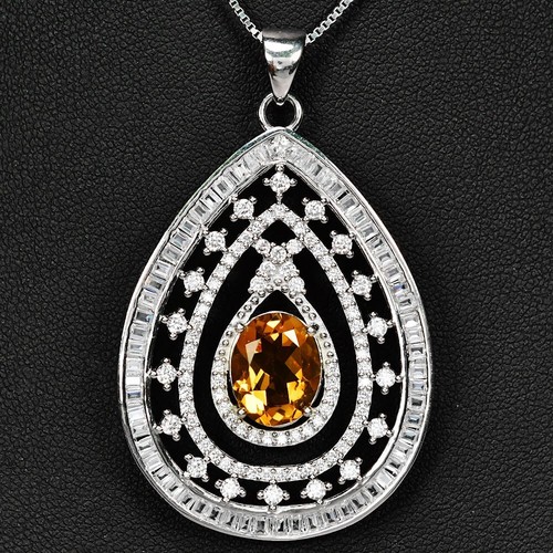 925 STERLING SILBER ANHÄNGER NATÜRLICHER ORANGER GELBER CITRIN & WEISSER CZ EDELSTEIN - Bild 6 von 10