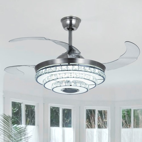 Silver 42" Crystal Ceiling Fan 7 Colors APP Remote Chandelier LED Fan For Room - Picture 12 of 18