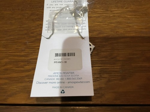 AMOS PEWTER MADE IN CANADA PEWTER ANCHOR NECKLACE NEW IN PACKAGE - Picture 3 of 3