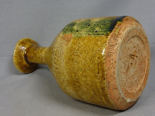 Japanese yellow Seto vase Aburage with green flowers tea ceremony Tokuri - Picture 4 of 6