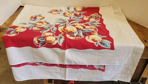 Mantel vintage blanco con borde rojo y fruta Shabby Chic Country 50" x 46" - Imagen 2 de 6