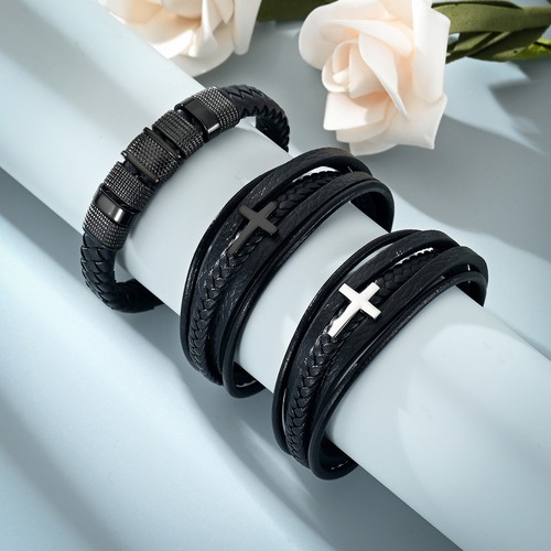 Cross Cremation Bracelet for Ashes Stainless Steel Leather Urn Memorial Jewelry - Picture 3 of 46