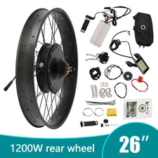 26" 1200W Fat Tire Electric Bicycle LCD Conversion Kit E-Bike Motor Rear Wheel