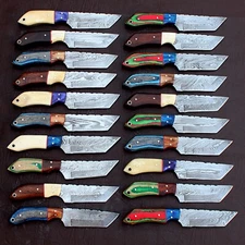 LOT OF 20 CUSTOM HANDMADE DAMASCUS STEEL FULL TANG SKINNER HUNTING TANTO KNIFE