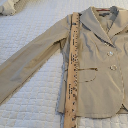 Ann Taylor Khaki Tan Three Button Blazer Cotton Blend Beaded Embroidered Women 2 - Picture 9 of 12