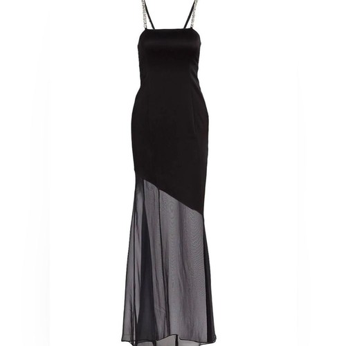 Alice + Olivia FIFI CRYSTAL-STRAP ASYMMETRIC SATIN MAXI GOWN DRESS IN BLACK - Picture 3 of 7