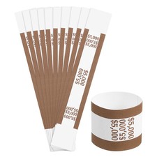 Pack of 50 Money Band Bundles, Self-Adhesive Bill Wrappers, 7.6"x1.14", Brown