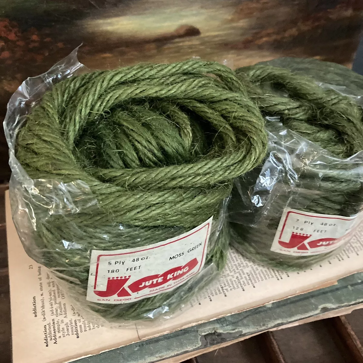 Vtg Macrame Jute String Twine Rope Moss Green King 7 Ply Thailand 200+ Feet  Roll