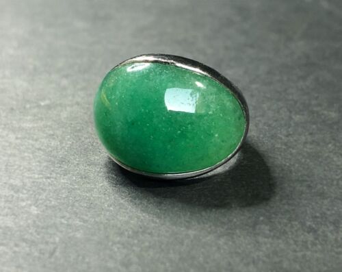 Estate Men's Ring Natural JADE AVENTURINE in Sterling Modernist ALIEN EYE Design - Picture 3 of 13