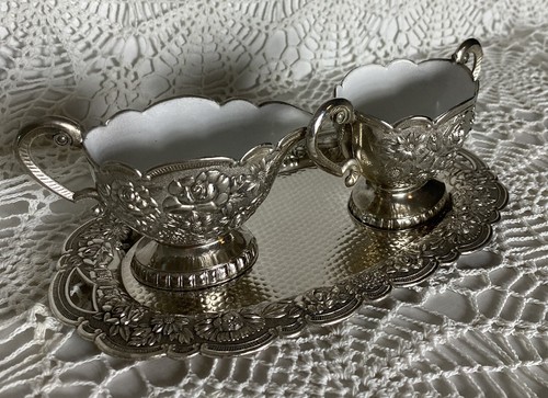 silber Zucker & Milchkännchen mit Tablett Vintage Selten - Bild 2 von 12