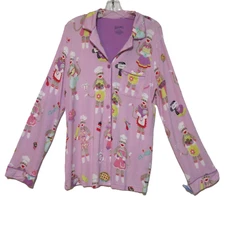 Nick & Nora Pajama Top Womens Sz M Sock Monkey Baking Lilac Modal Rayon Stretch