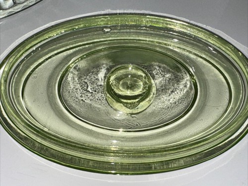 Green Depression Uranium Vaseline Glass Oval Refrigerator Dishes w/Lids Vintage - Picture 16 of 23